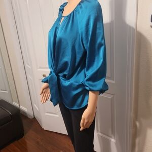 INC International Concepts Blue Satin Blouse